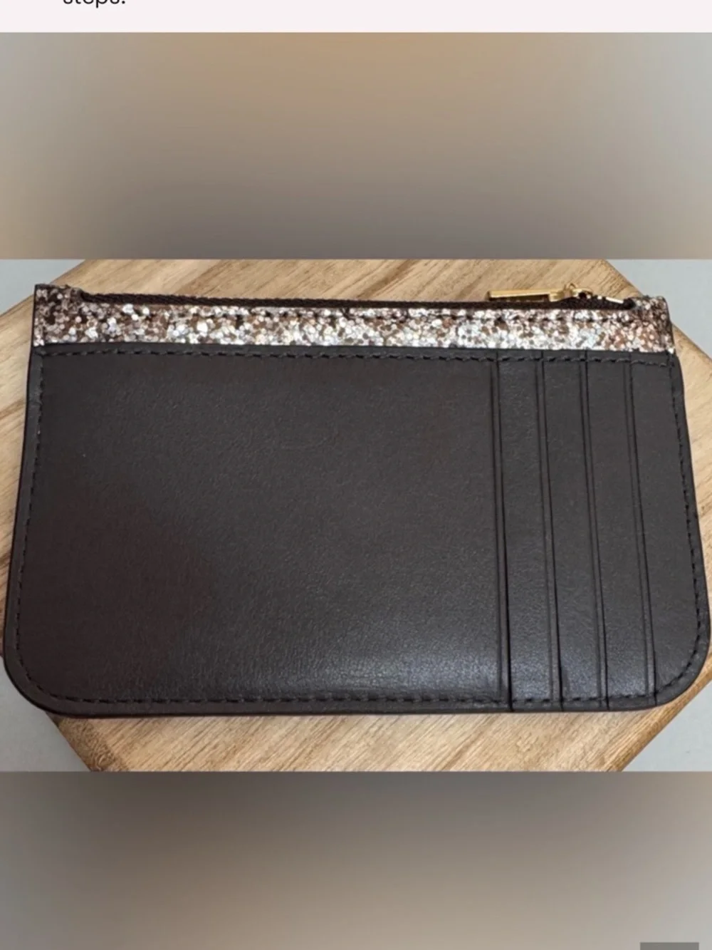 COACH Glitter Zip Pouch Card Holder in Gold Sparkle